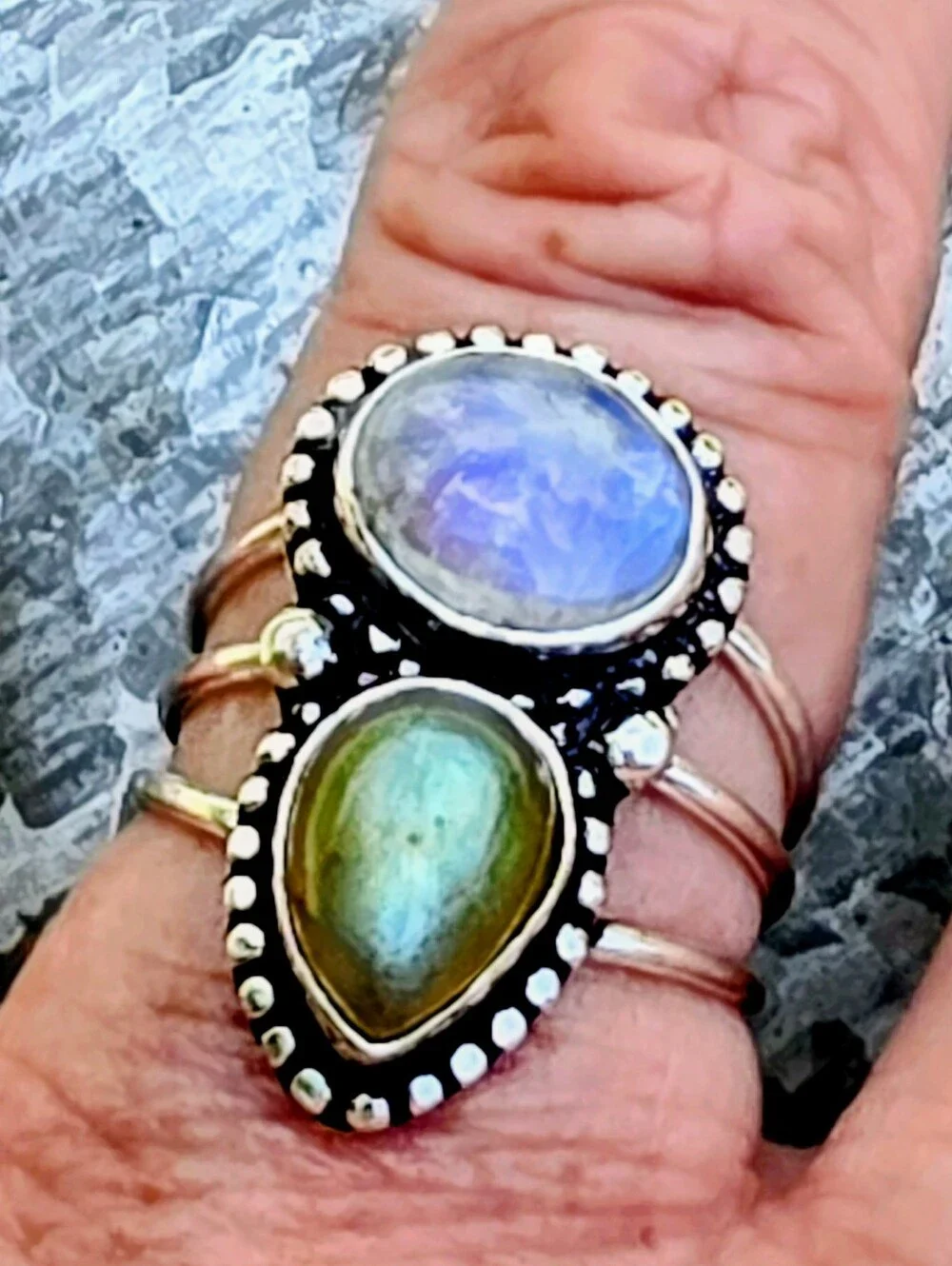 Rainbow Moonstone & Labradorite Gemstone Ring In 925 Sterling Silver (7)